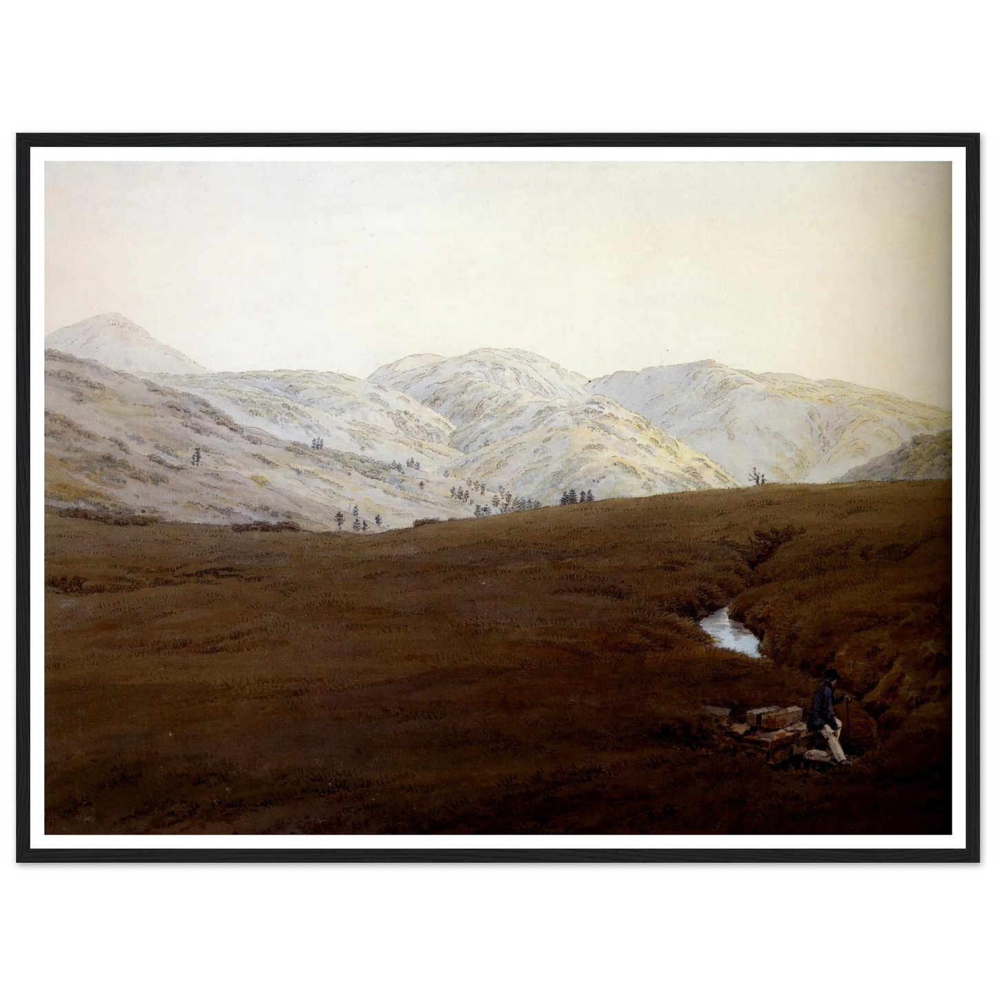 La Cascade crayon et aquarelle (1831) Art Print | Caspar David Friedrich - Framed Poster - 30x40 cm / 12x16″ - Black frame