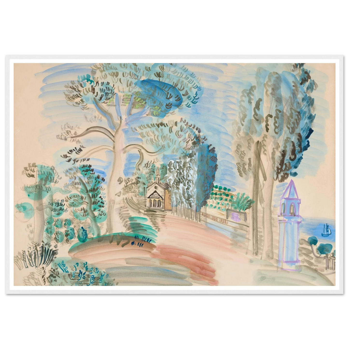 La Chapelle à Golfe Juan (circa 1923) Art Print | Raoul Dufy - Framed Poster - 30x40 cm / 12x16″ - Black frame