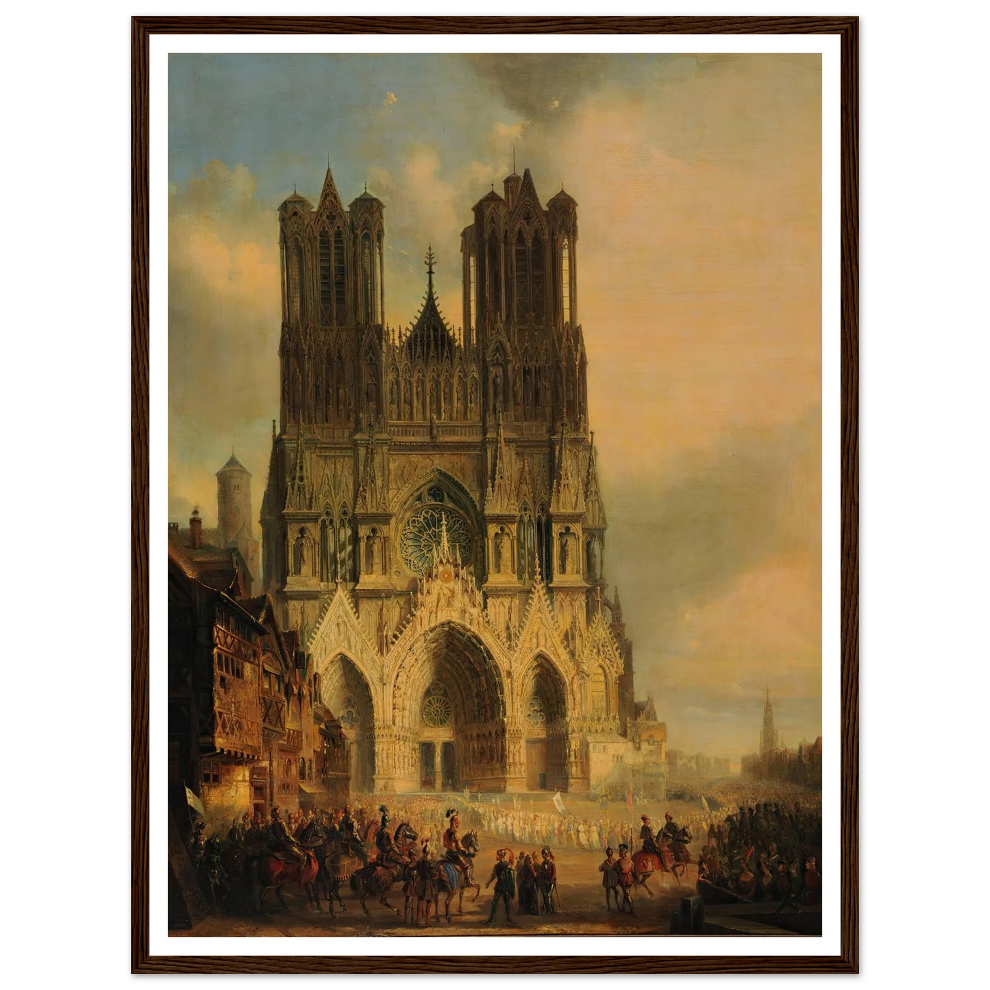La façade de la Cathédrale de Reims avec une procession médiévale et un cortège au premier plan (1825-1838) Art Print | David Roberts - Framed Poster - 30x40 cm / 12x16″ - Black frame