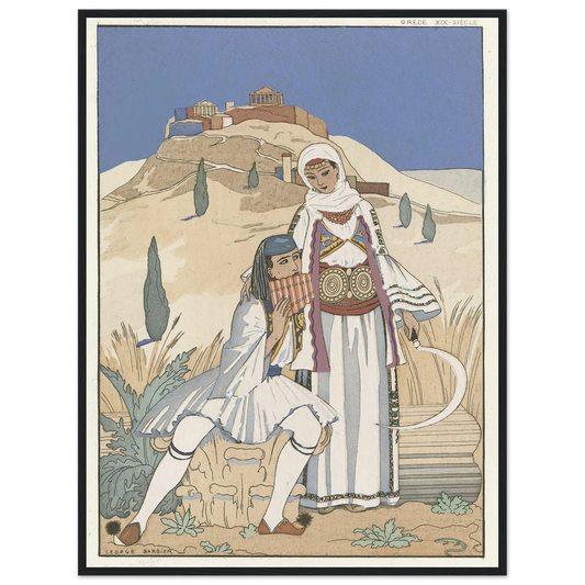 La flute de Pan (1923) Art Print | George Barbier - Framed Poster - 30x40 cm / 12x16″ - Black frame