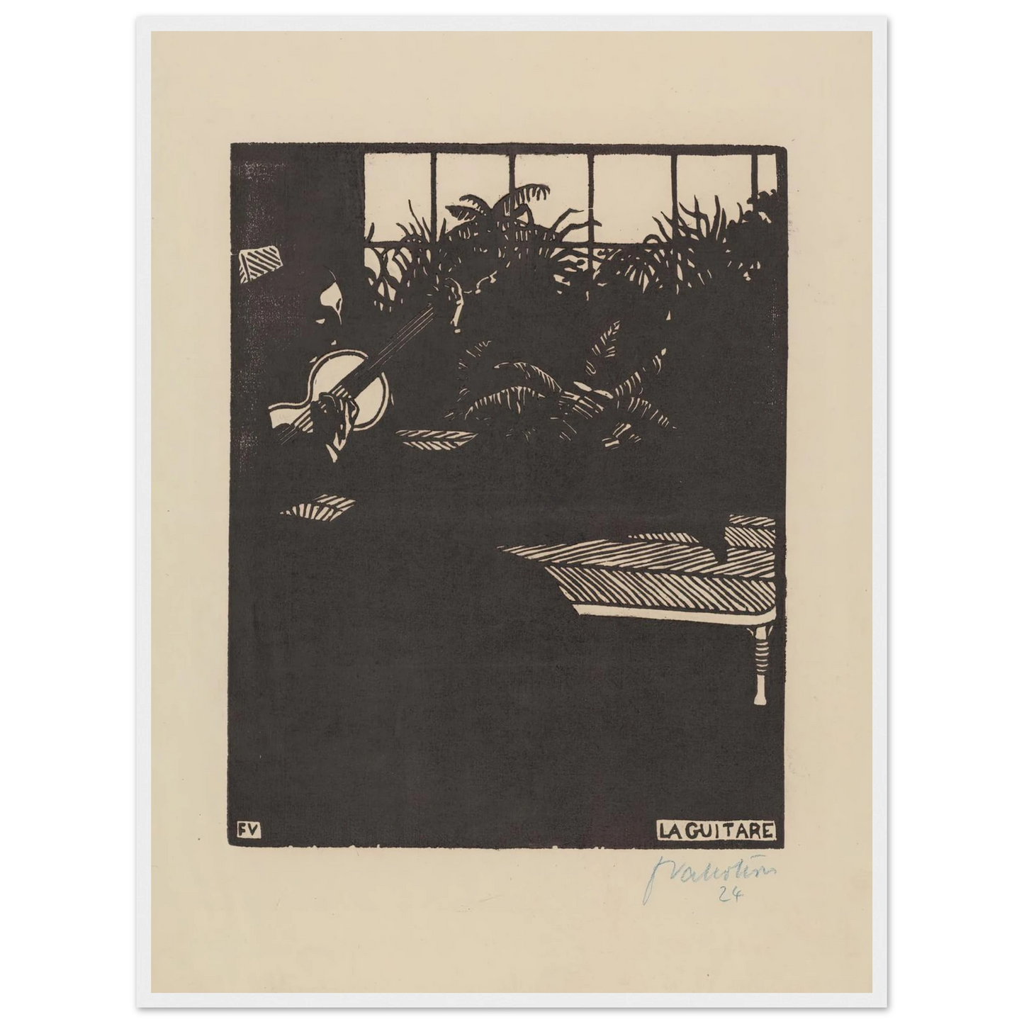 La guitare (1897) Art Print | Felix Vallotton - Framed Poster - 30x40 cm / 12x16″ - Black frame