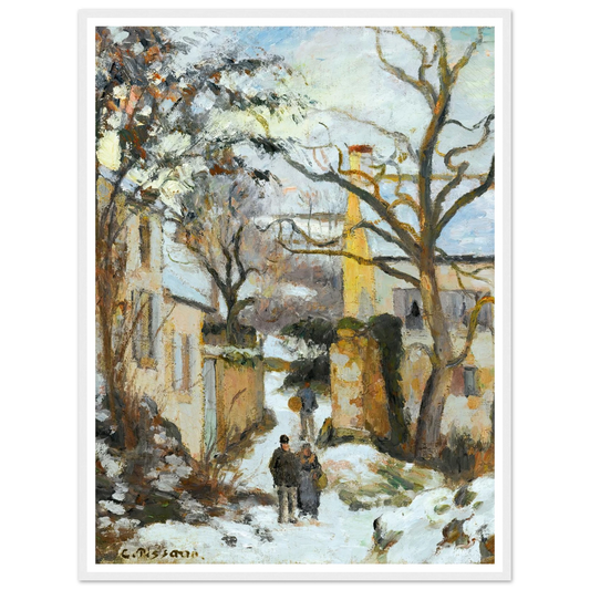La Maison Rondest Sous La Neige, Pontoise Or Chemin De L’hermitage, Pontoise, Sous La Neige (circa 1875) Art Print | Camille Pissarro - Framed Poster - 30x40 cm / 12x16″ - Black frame