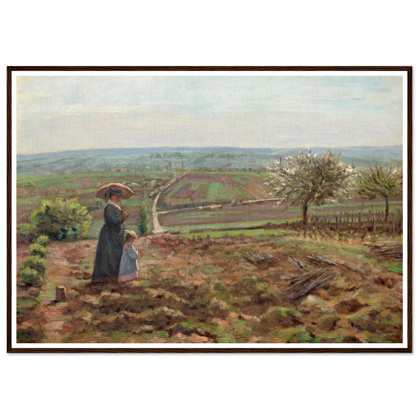 La route de Rouen, les hauteurs de l’Hautil, Pontoise (1872) Art Print | Camille Pissarro - Framed Poster - 30x40 cm / 12x16″ - Black frame