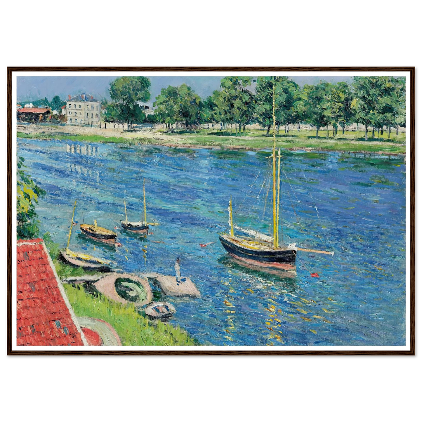 La Seine à Argenteuil, bateaux au mouillage (1883) Art Print | Gustave Caillebotte - Framed Poster - 30x40 cm / 12x16″ - Black frame