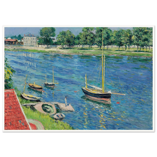 La Seine à Argenteuil, bateaux au mouillage (1883) Art Print | Gustave Caillebotte - Framed Poster - 30x40 cm / 12x16″ - Black frame