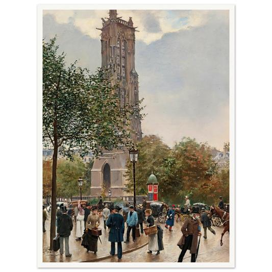 La Tour Saint Jacques Art Print | Jean Beraud - Framed Poster - 30x40 cm / 12x16″ - Black frame