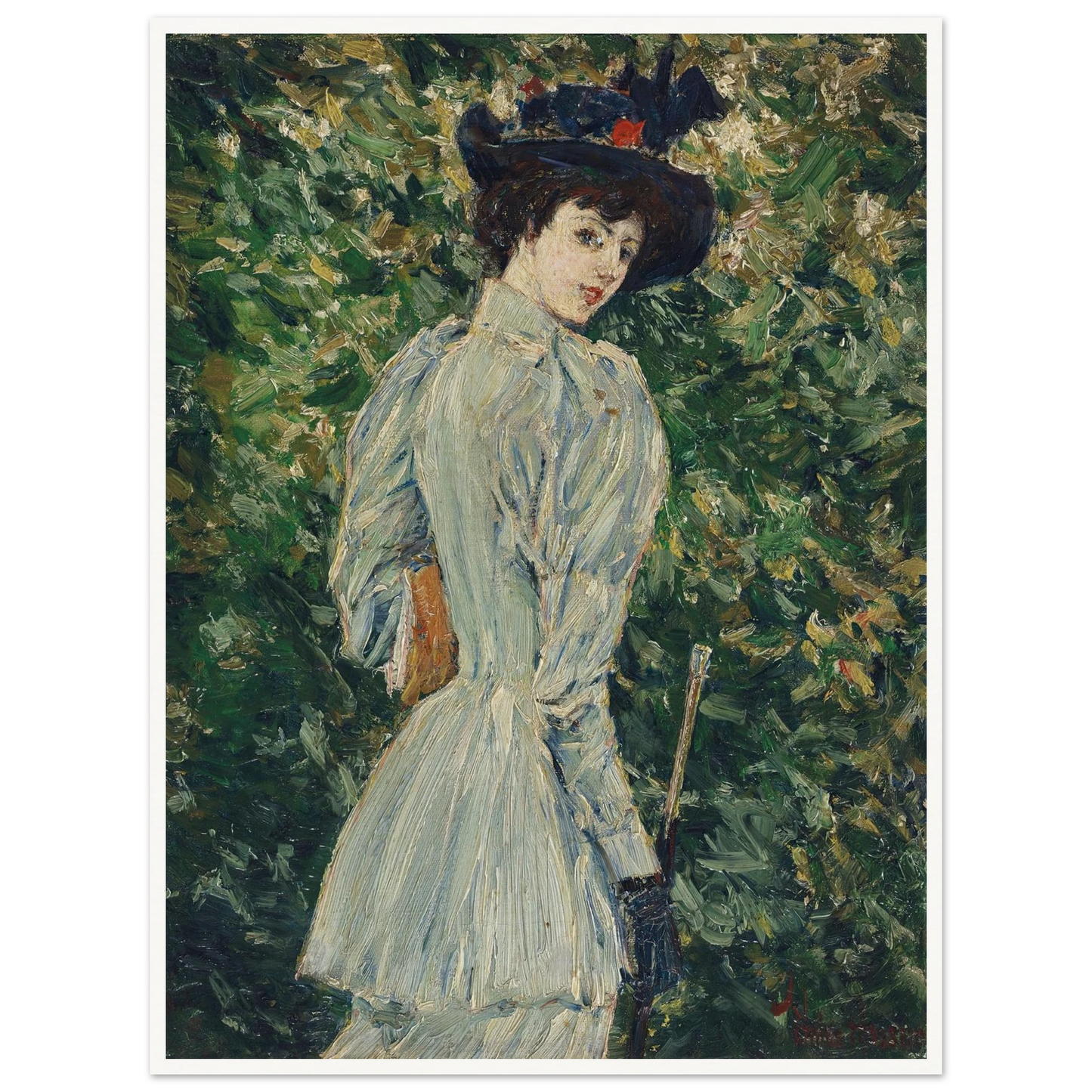 Lady in a Garden (circa 1900) Art Print | Childe Hassam - Framed Poster - 30x40 cm / 12x16″ - Black frame