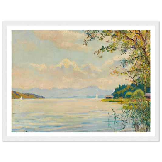 Lake Starnberg – distant view (1920) Art Print | Edward Cucuel - Framed Poster - 30x40 cm / 12x16″ - Black frame