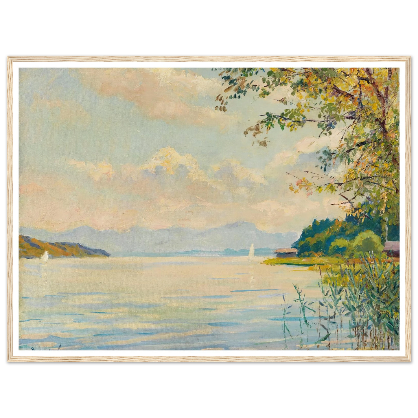 Lake Starnberg – distant view (1920) Art Print | Edward Cucuel - Framed Poster - 30x40 cm / 12x16″ - Black frame