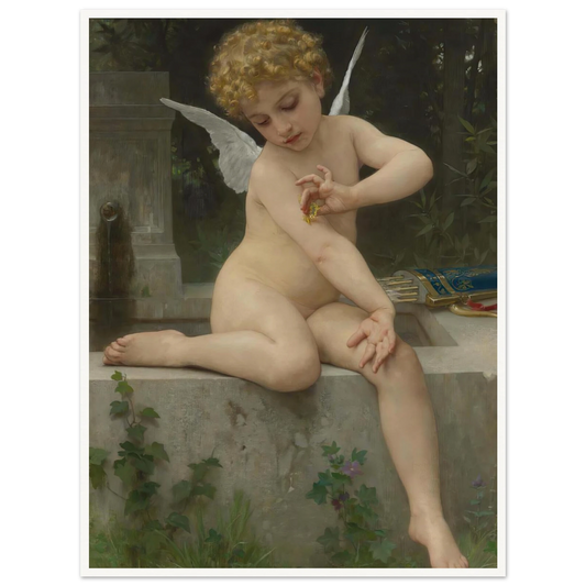 L’amour Au Papillon (1888) Art Print | William Bouguereau - Framed Poster - 30x40 cm / 12x16″ - Black frame