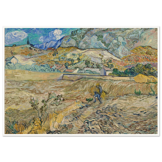 Landscape at Saint-Rémy (Enclosed Field with Peasant) (1889) Art Print | Vincent van Gogh - Framed Poster - 30x40 cm / 12x16″ - Black frame
