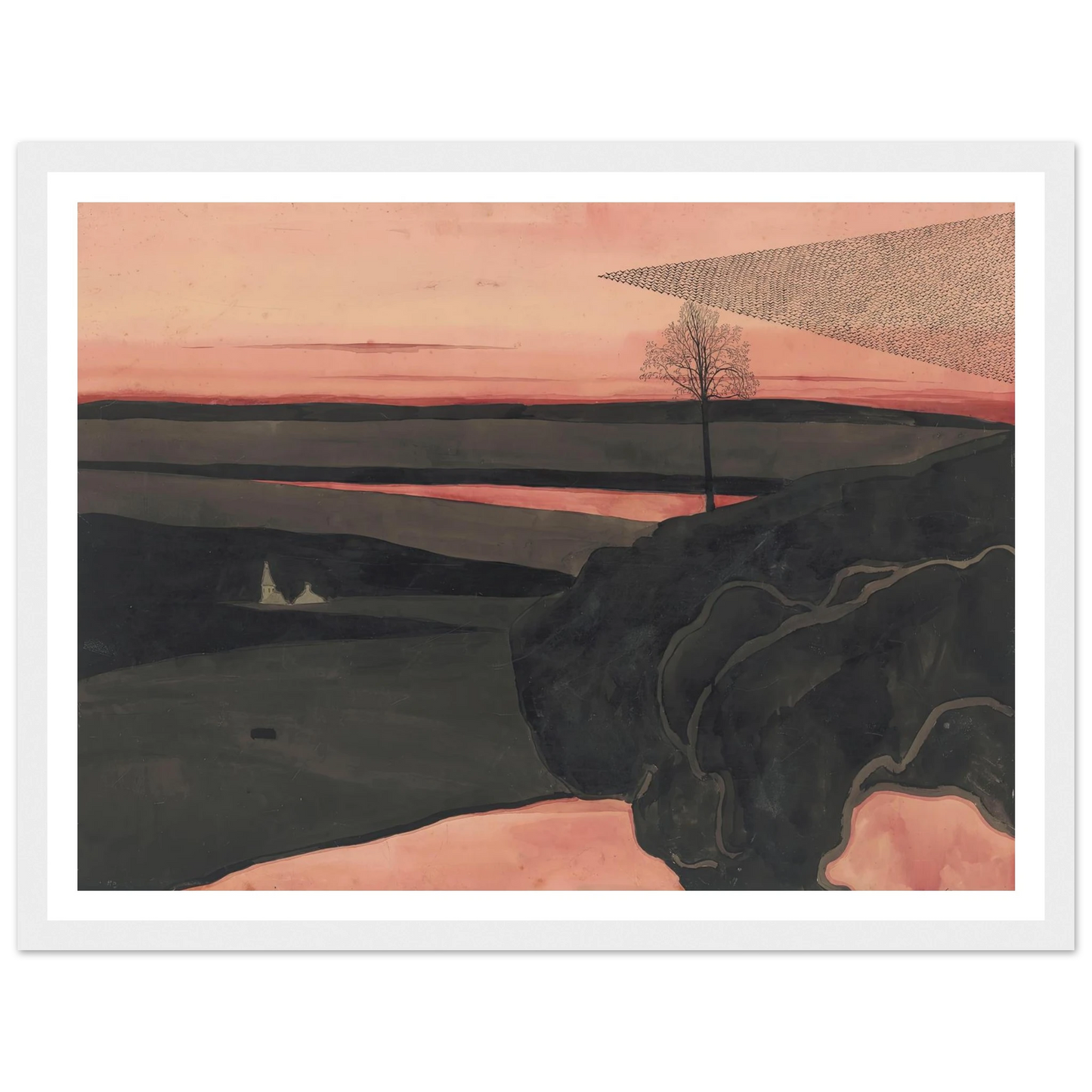 Landscape under a Red Evening Glow with Migratory Birds (1919) Art Print | Leon Spilliaert - Framed Poster - 30x40 cm / 12x16″ - Black frame
