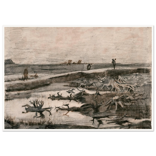 Landscape with Bog Trunks (Travaux aux Champs) (1883) Art Print | Vincent van Gogh - Framed Poster - 30x40 cm / 12x16″ - Black frame