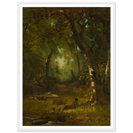 Landscape With Huntsman (1859) Art Print | George Inness - Framed Poster - 30x40 cm / 12x16″ - Black frame