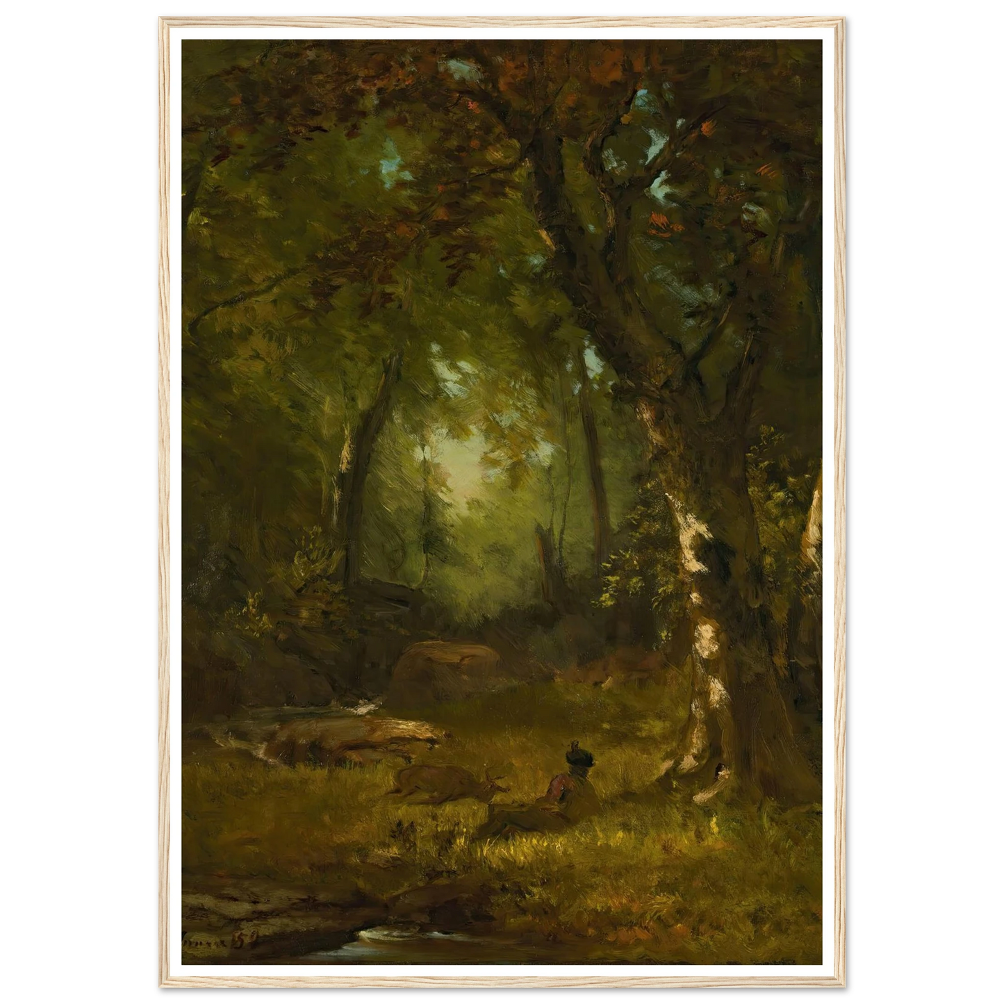 Landscape With Huntsman (1859) Art Print | George Inness - Framed Poster - 30x40 cm / 12x16″ - Black frame