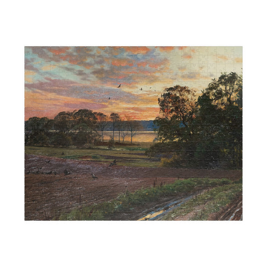 Landscape with setting sun Puzzle | Peder Mork Monsted - - 252 pcs (Horizontal) -