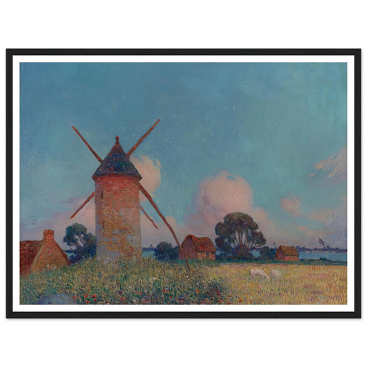 Landscape with Windmills Art Print | Ferdinand du Puigaudeau - Framed Poster - 30x40 cm / 12x16″ - Black frame