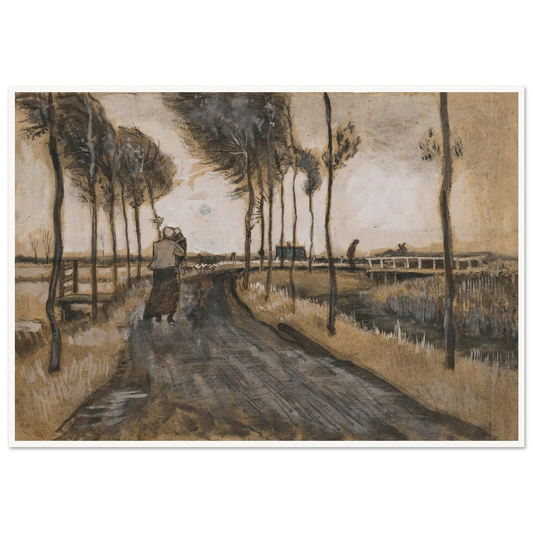 Landschap met Lopende Vrouw (1883) Art Print | Vincent van Gogh - Framed Poster - 30x40 cm / 12x16″ - Black frame