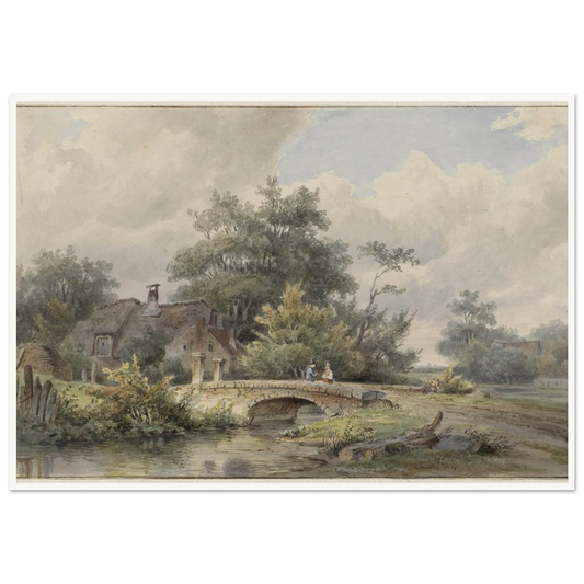 Landschap met stenen brug bij een huis (1813 - 1862) Art Print | Barend Cornelis Koekkoek - Framed Poster - 30x40 cm / 12x16″ - Black frame