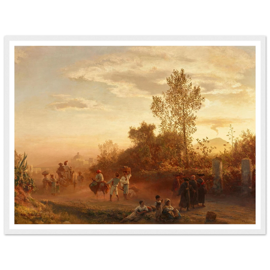 Landstraße bei Neapel mit Vesuv im Hintergrund Art Print | Oswald Achenbach - Framed Poster - 30x40 cm / 12x16″ - Black frame