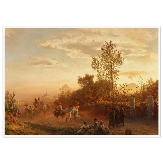 Landstraße bei Neapel mit Vesuv im Hintergrund Art Print | Oswald Achenbach - Framed Poster - 30x40 cm / 12x16″ - Black frame