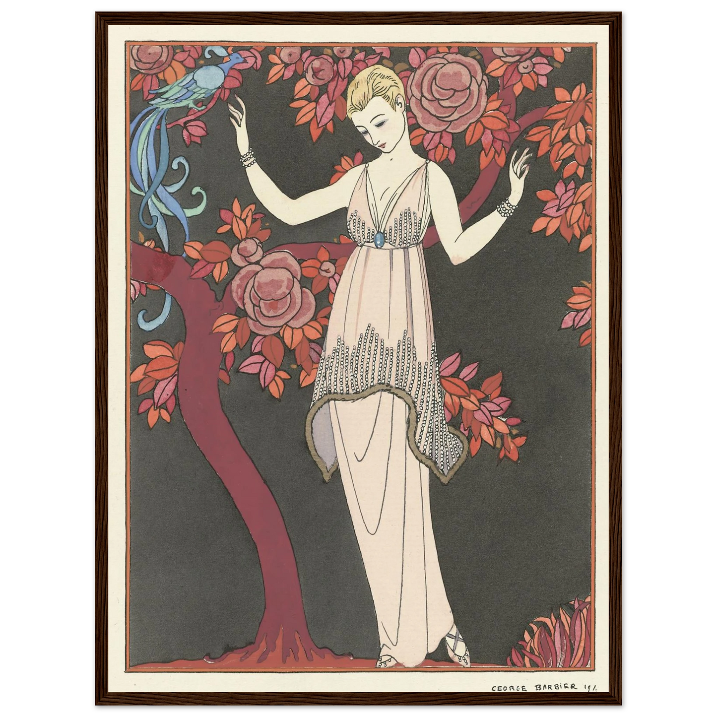 L’Arbre de science _Robe du soir de Doeuillet (1914) Art Print | George Barbier - Framed Poster - 30x40 cm / 12x16″ - Black frame
