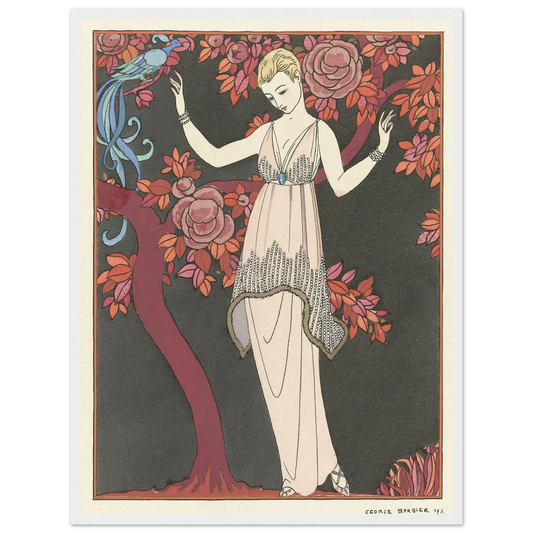 L’Arbre de science _Robe du soir de Doeuillet (1914) Art Print | George Barbier - Framed Poster - 30x40 cm / 12x16″ - Black frame