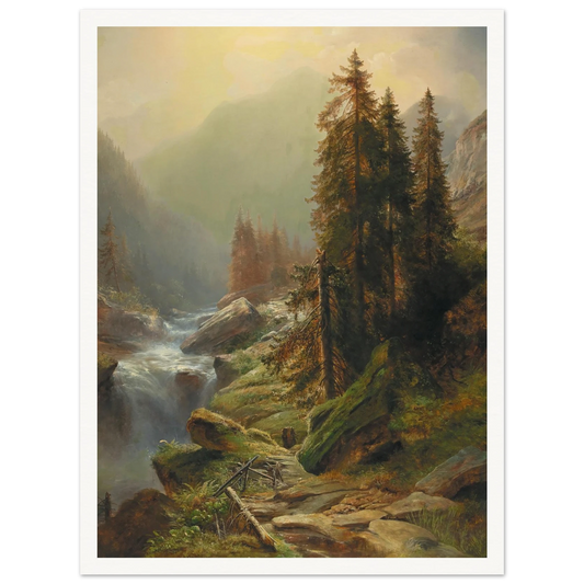 Large Mountain Landscape Art Print | Albert Zimmermann - Framed Poster - 30x40 cm / 12x16″ - Black frame