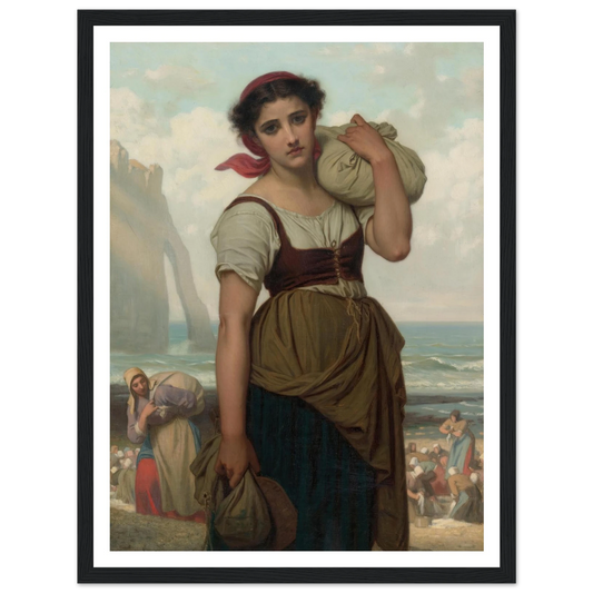 Laveuse D’étretat (1869) Art Print | Hugues Merle - Framed Poster - 30x40 cm / 12x16″ - Black frame