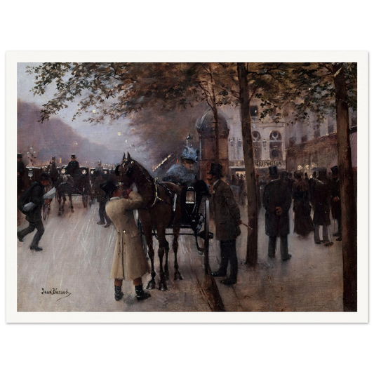 Le boulevard des Capucines, le soir, devant le Café Napolitain (1880) Art Print | Jean Beraud - Framed Poster - 30x40 cm / 12x16″ - Black frame