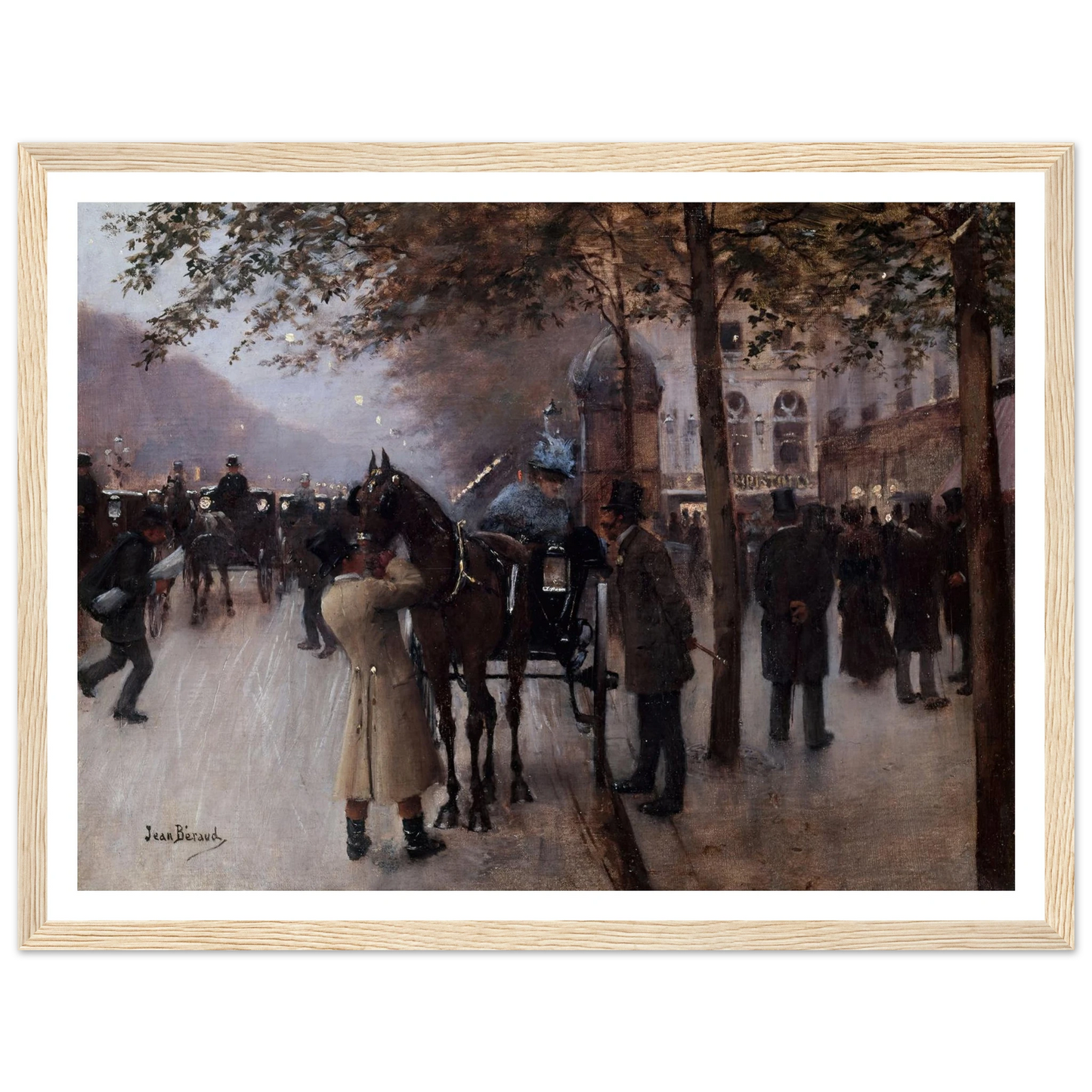 Le boulevard des Capucines, le soir, devant le Café Napolitain (1880) Art Print | Jean Beraud - Framed Poster - 30x40 cm / 12x16″ - Black frame