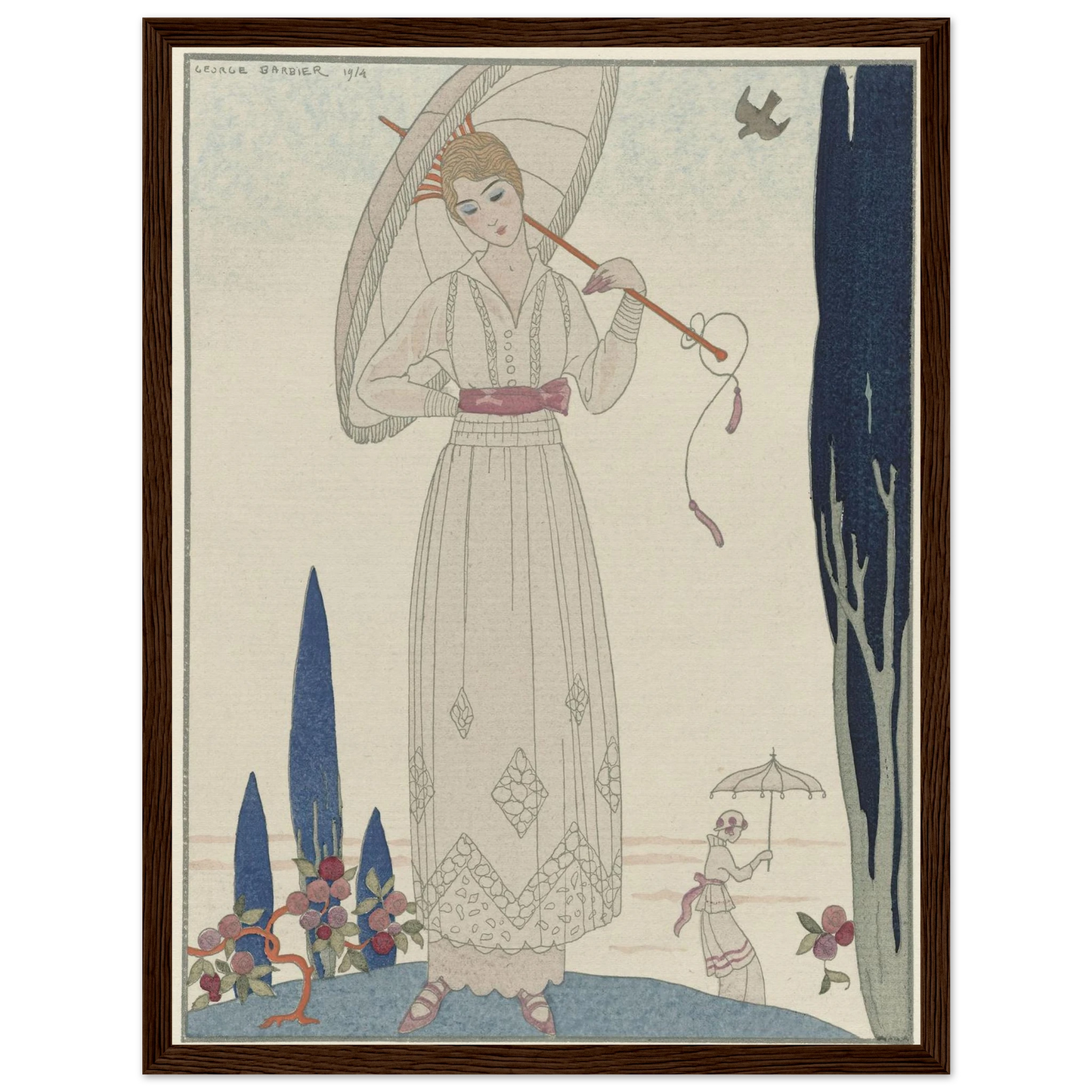 Le cyprès et la rose ; Robe d’été de Doeuillet (1914) Art Print | George Barbier - Framed Poster - 30x40 cm / 12x16″ - Black frame
