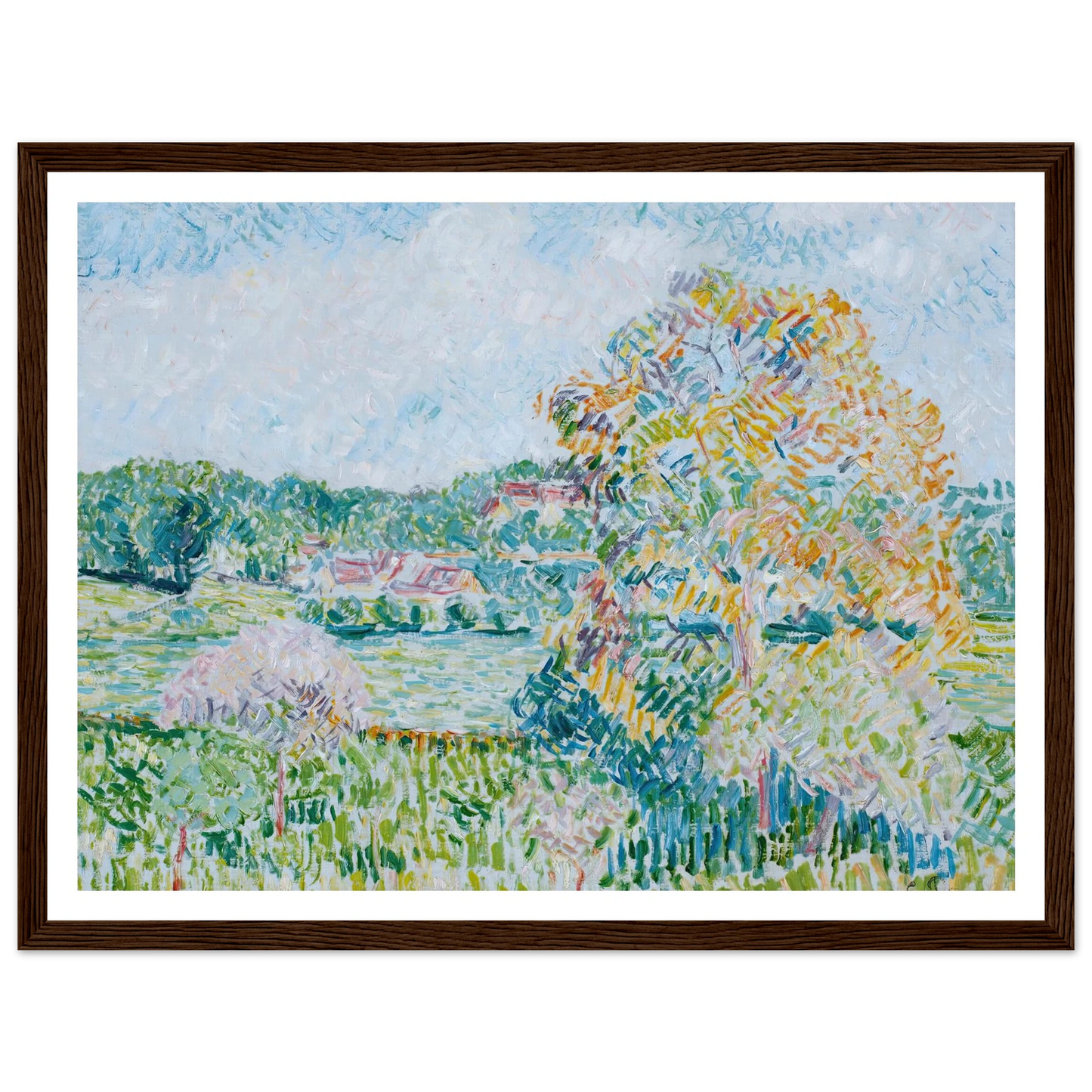 Le Grand Noyer À Eragny, Automne (circa 1890) Art Print | Camille Pissarro - Framed Poster - 30x40 cm / 12x16″ - Black frame