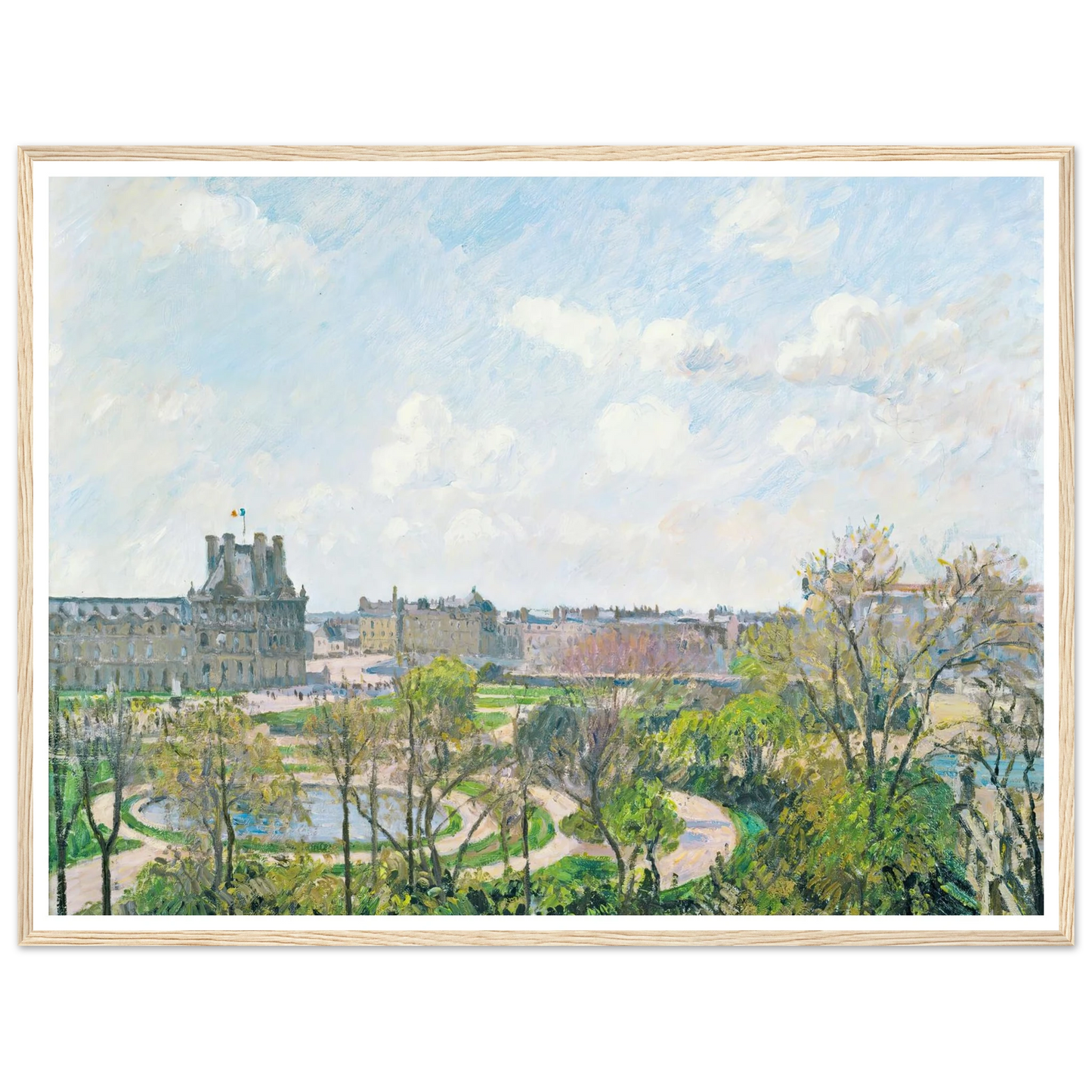 Le Jardin Des Tuileries Et Le Pavillon De Flore, Matin, Printemps (1900) Art Print | Camille Pissarro - Framed Poster - 30x40 cm / 12x16″ - Black frame