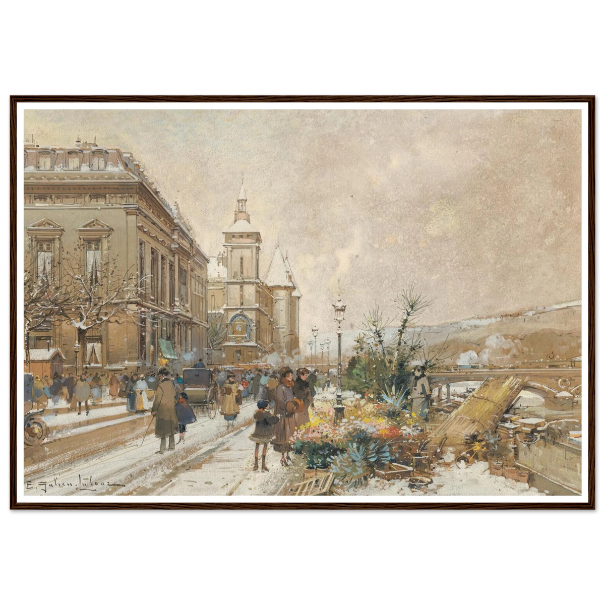 Le Marché aux fleurs Art Print | Eugene Galien Laloue - Framed Poster - 70x100 cm / 28x40″ - Black frame