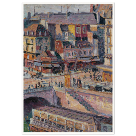 Le pont Saint-Michel et le quai des Orfèvres (before 1936) Art Print | Maximilien Luce - Framed Poster - 30x40 cm / 12x16″ - Black frame