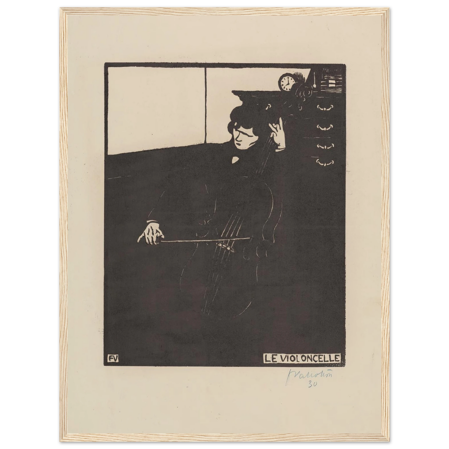 Le violoncelle (1896) Art Print | Felix Vallotton - Framed Poster - 30x40 cm / 12x16″ - Black frame