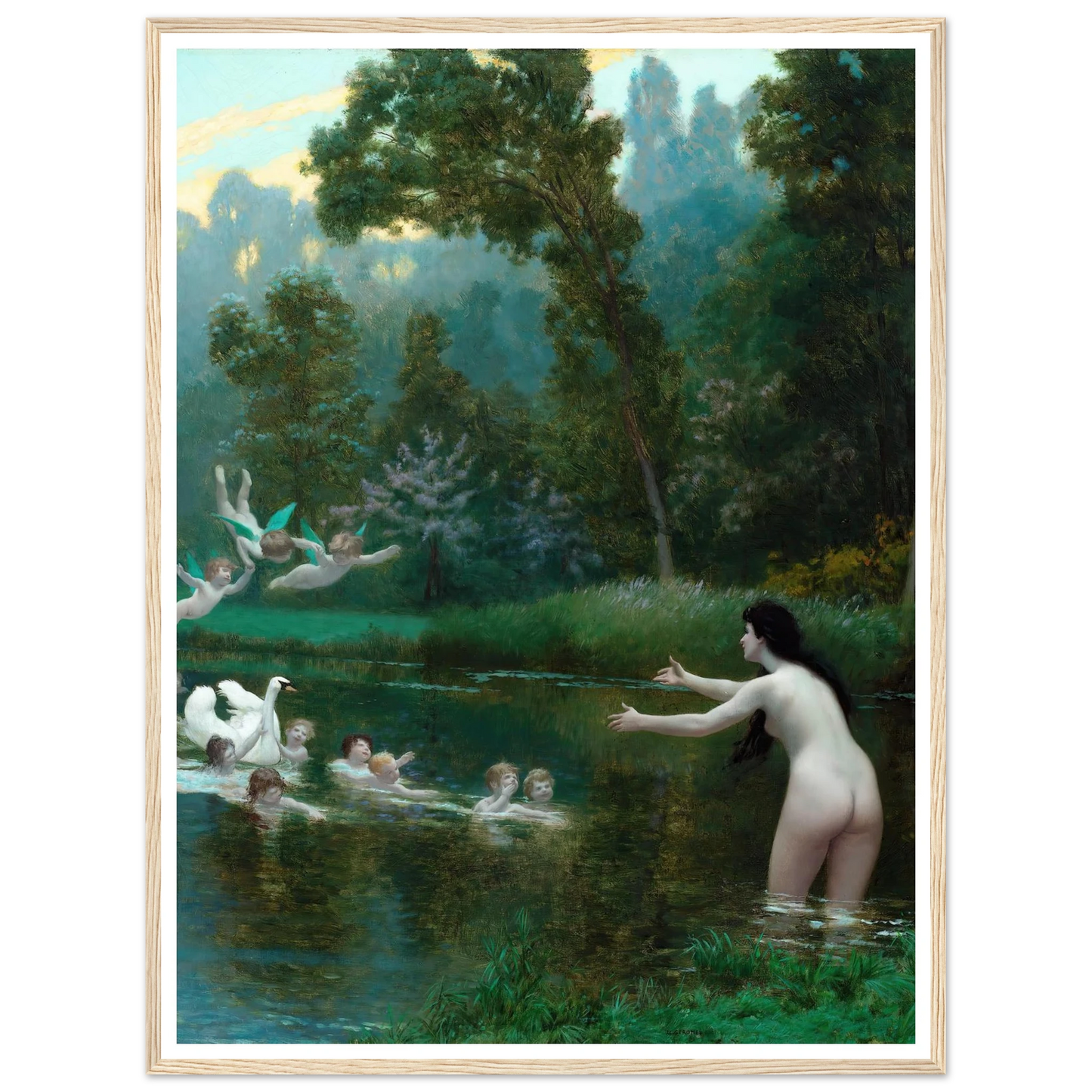 Leda And The Swan (1895) Art Print | Jean Leon Gerome - Framed Poster - 30x40 cm / 12x16″ - Black frame