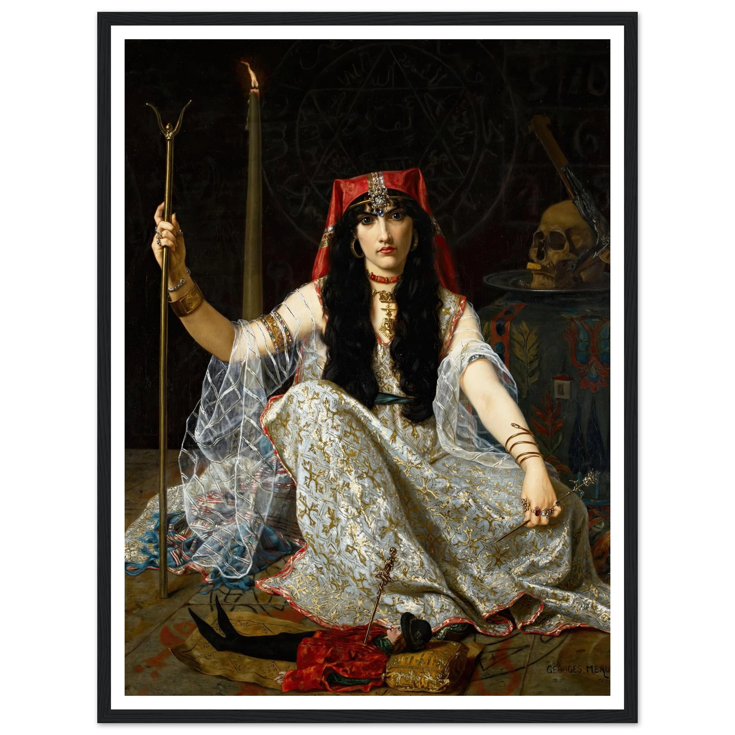 L’Envoûteuse (The Sorceress) (1883) Art Print | Hugues Merle - Framed Poster - 30x40 cm / 12x16″ - Black frame
