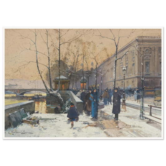 Les bords de la Seine près de Châtelet Art Print | Eugene Galien Laloue - Framed Poster - 30x40 cm / 12x16″ - Black frame