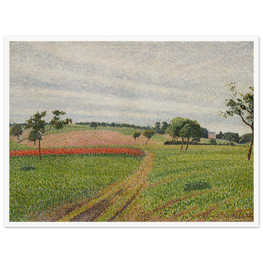 Les Coteaux de Thierceville, temps gris (1888) Art Print | Camille Pissarro - Framed Poster - 30x40 cm / 12x16″ - Black frame