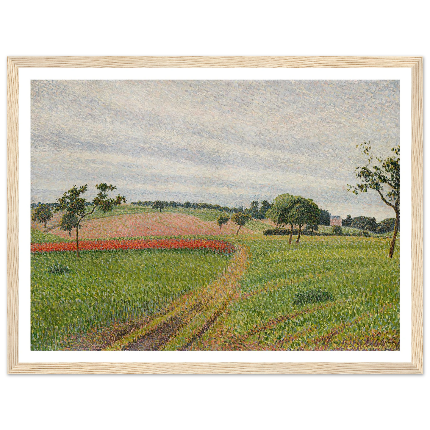 Les Coteaux de Thierceville, temps gris (1888) Art Print | Camille Pissarro - Framed Poster - 30x40 cm / 12x16″ - Black frame