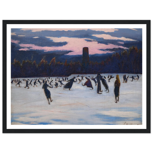 Les Patineurs au parc Marie-Henriette, Ostende (1924) Art Print | Leon Spilliaert - Framed Poster - 30x40 cm / 12x16″ - Black frame