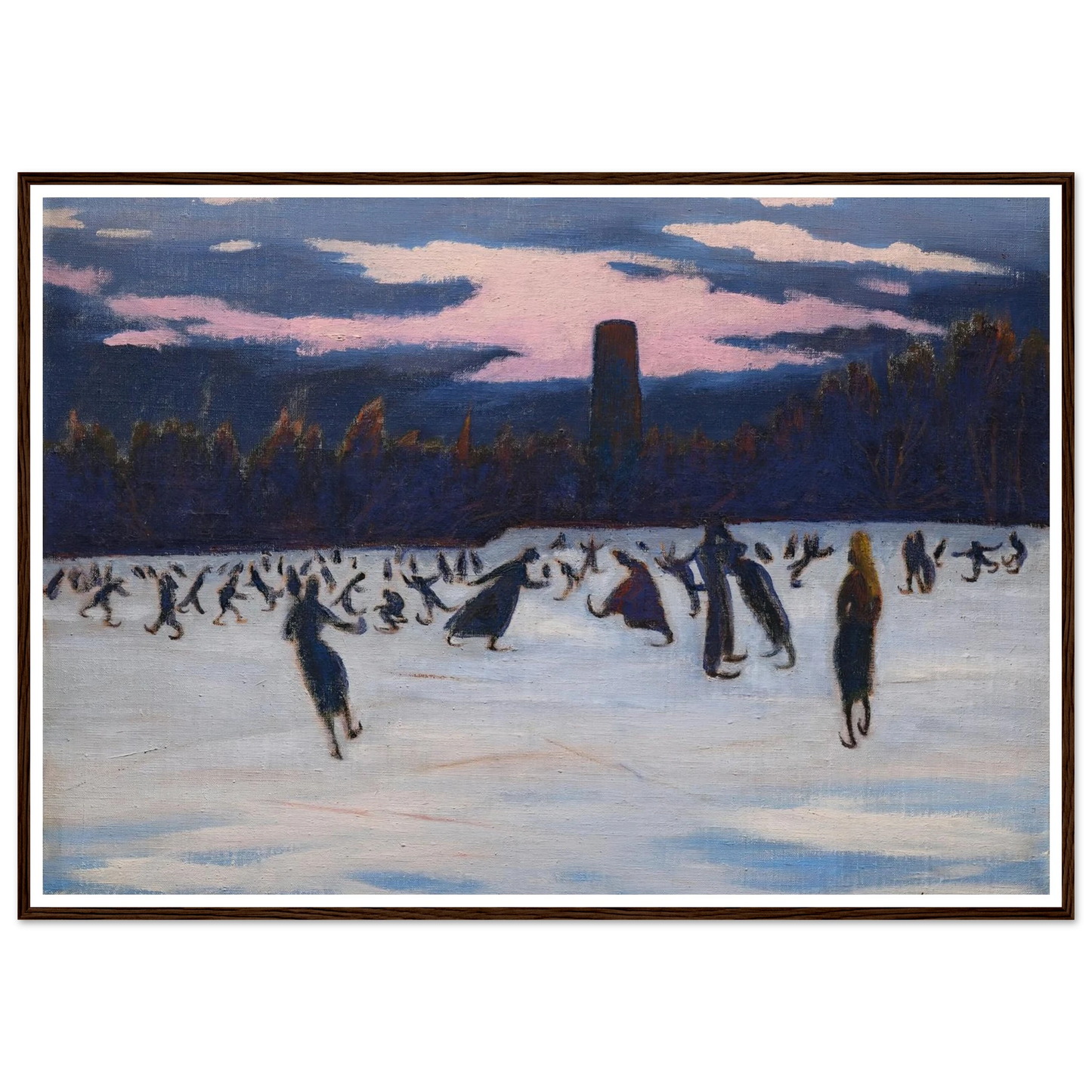 Les Patineurs au parc Marie-Henriette, Ostende (1924) Art Print | Leon Spilliaert - Framed Poster - 30x40 cm / 12x16″ - Black frame