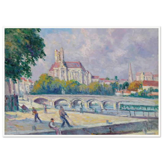 Les quais et la Cathédrale, Auxerre Art Print | Maximilien Luce - Framed Poster - 30x40 cm / 12x16″ - Black frame