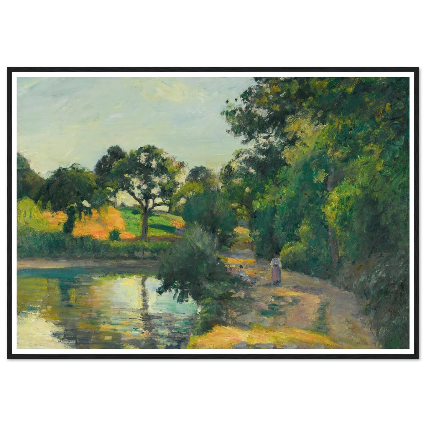 L’étang Au Soleil Couchant, Montfoucault (1874) Art Print | Camille Pissarro - Framed Poster - 30x40 cm / 12x16″ - Black frame