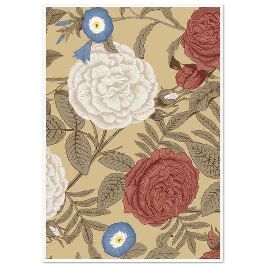 Lime Rose Trellis Art Print | William Morris Inspired - Framed Poster - 30x30 cm / 12x12″ - Black frame
