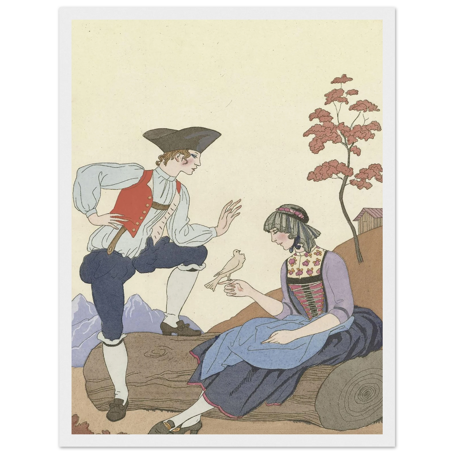 L’Oiseau Cheri (1921) Art Print | George Barbier - Framed Poster - 30x40 cm / 12x16″ - Black frame