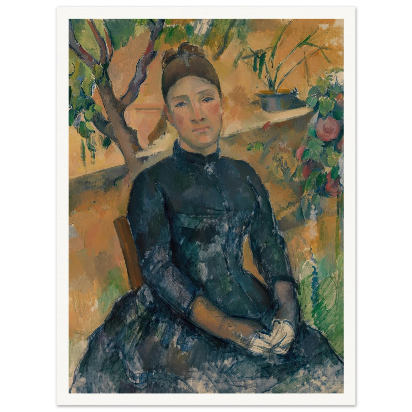Madame Cézanne in the Conservatory (1891) Art Print | Paul Cezanne - Framed Poster - 30x40 cm / 12x16″ - Black frame
