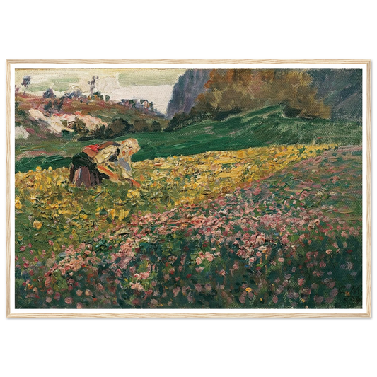 Mädchen in der Blumenwiese (1909) Art Print | Carl Moll - Framed Poster - 30x40 cm / 12x16″ - Black frame